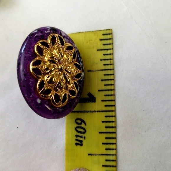 Clip on Earrings Purple Enamel Look and Gold Look - Picture 4 of 7
